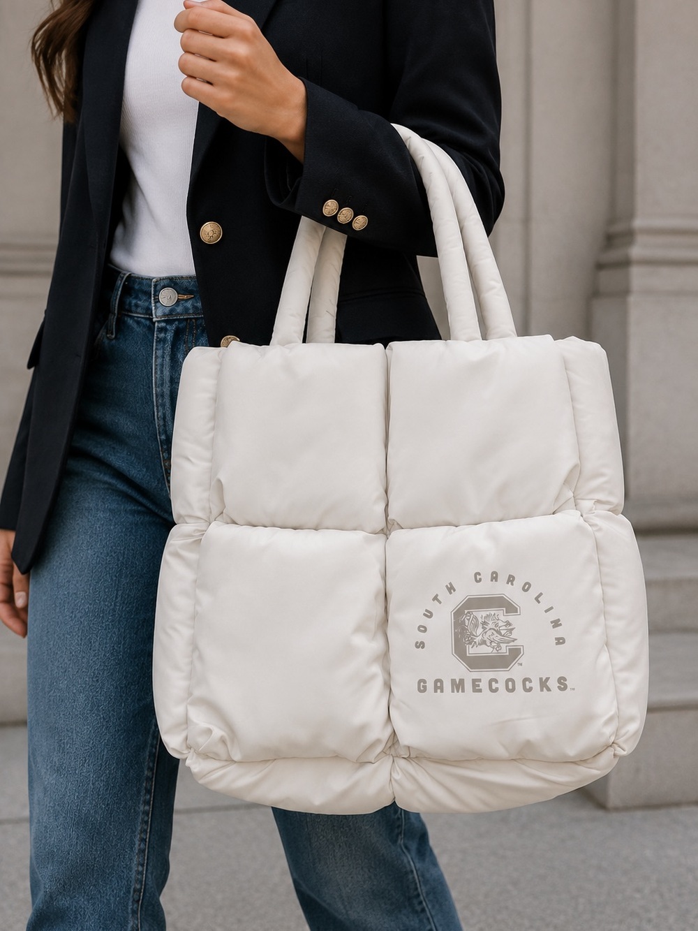 NWT Logo Brands South Carolina Gamecocks Sand Quilted Puffer Tote Bag